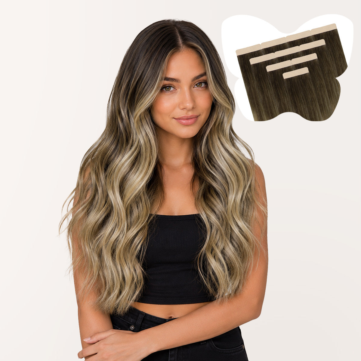 Walnut Brown / Ash Brown / Bleach Blonde Balayage (3/8/613) Tape-In