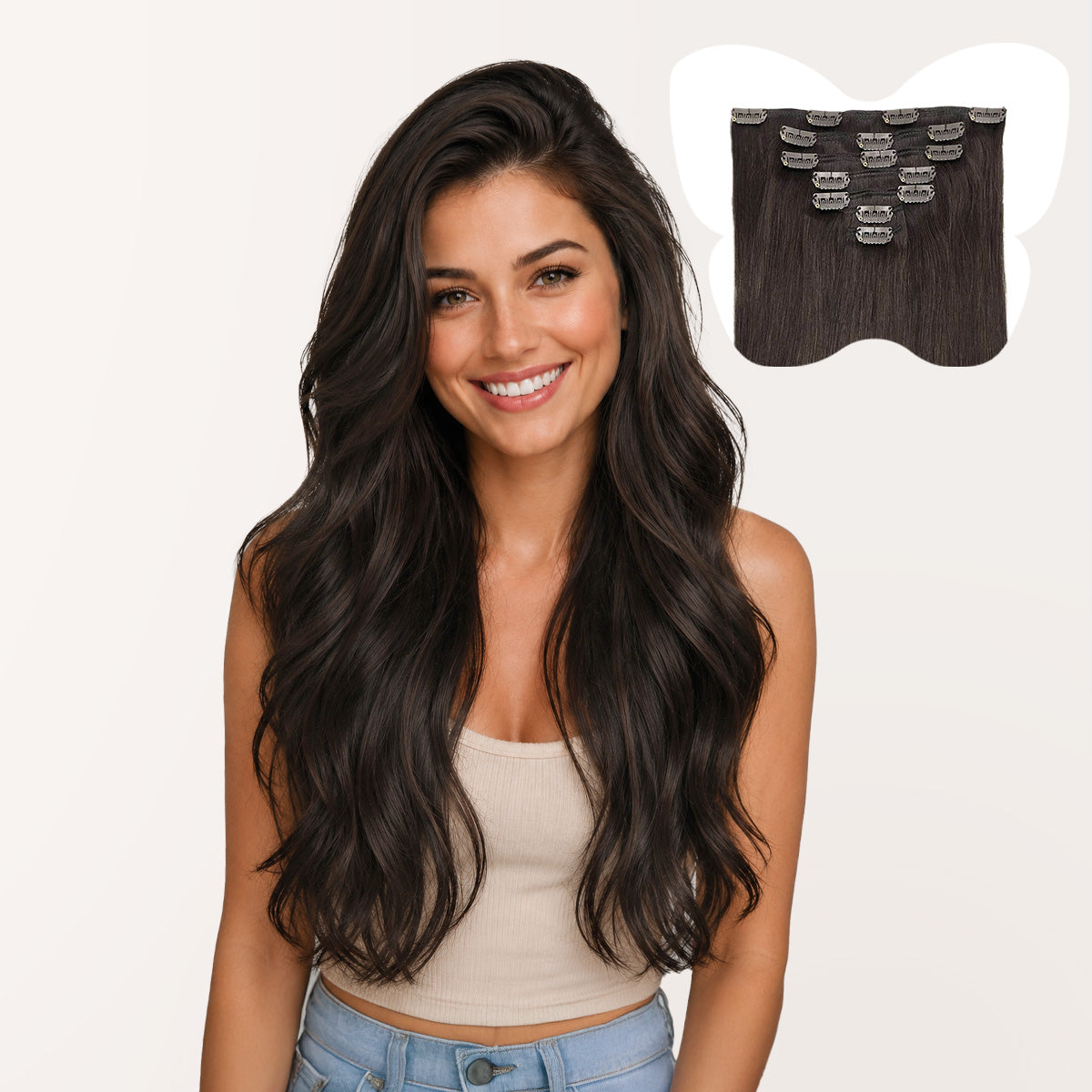 7-Piece Light Dark Brown (2A) Clip in Hair Extensions