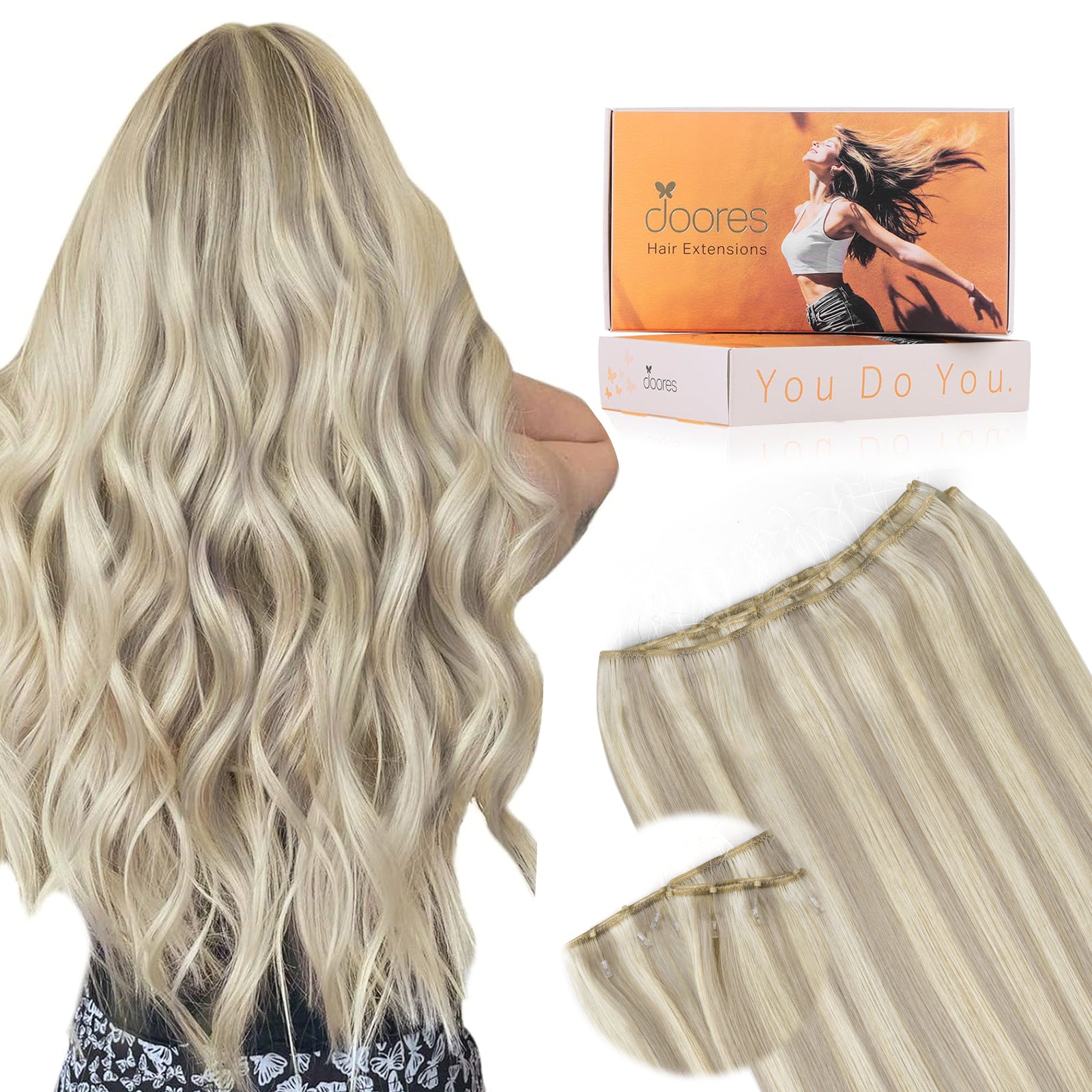 Ash Blonde / Platinum Blonde Highlights (17A/60A) Micro Ring Classic Weft Hair Extension
