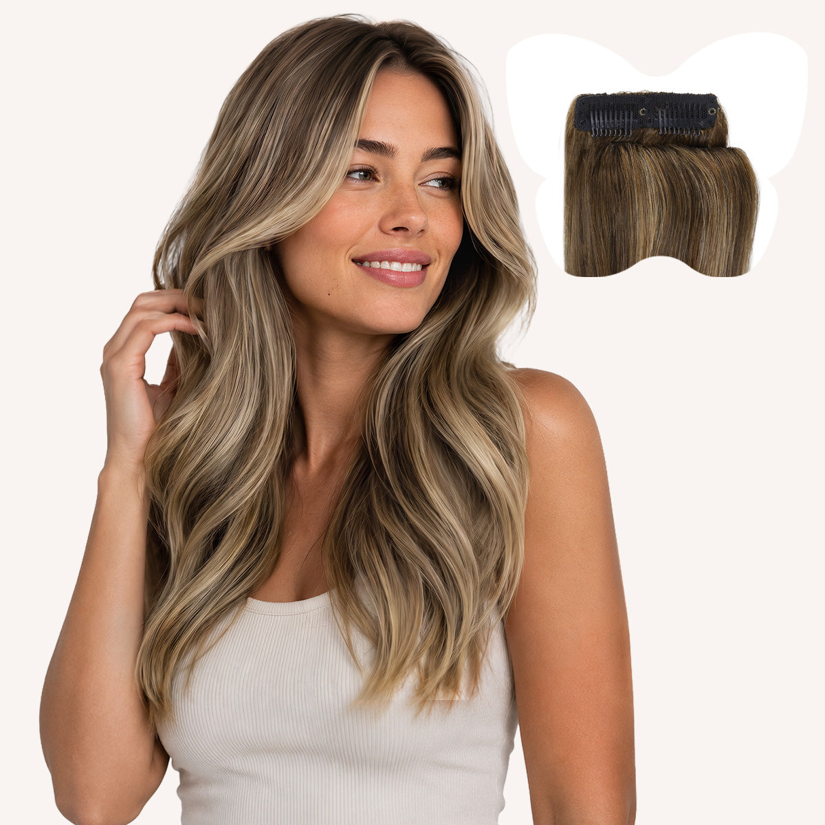 Chocolate Brown / Caramel Blonde Balayage (4/27/4) Scalp Hair Fill-Ins(30-39g)