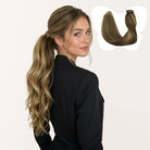 Chocolate Brown / Caramel Blonde Highlights (4/27) Ponytail