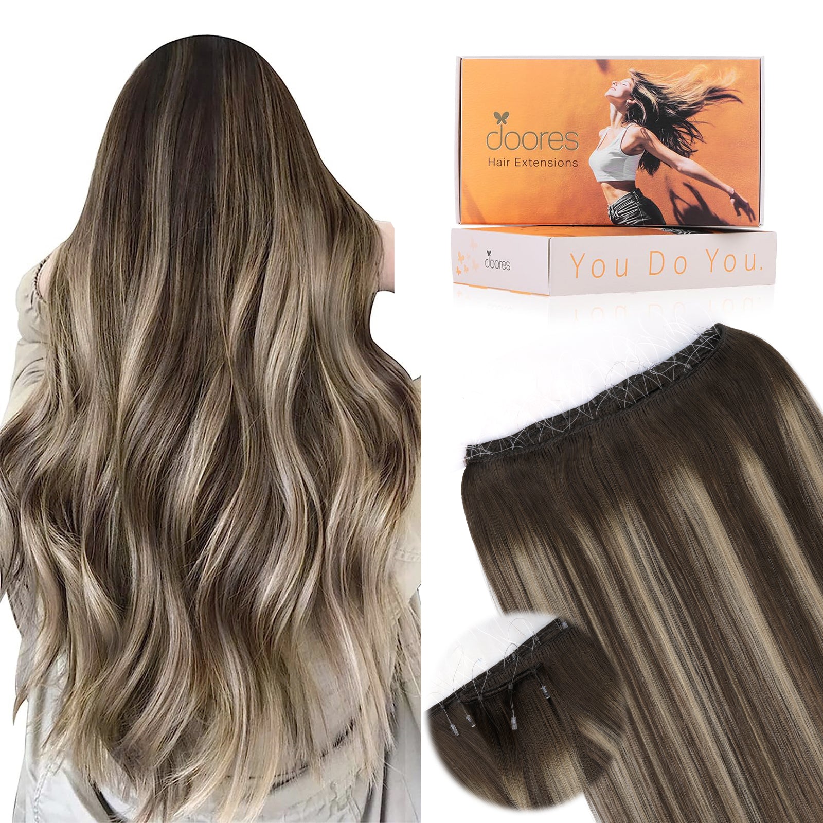Chocolate Brown / Honey Blonde Balayage (4/26/4) Micro Ring Classic Weft Hair Extension
