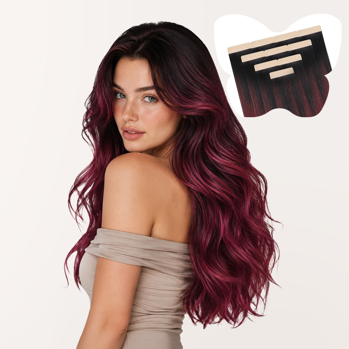 Jet Black / Red Balayage (1/99J) Tape-In