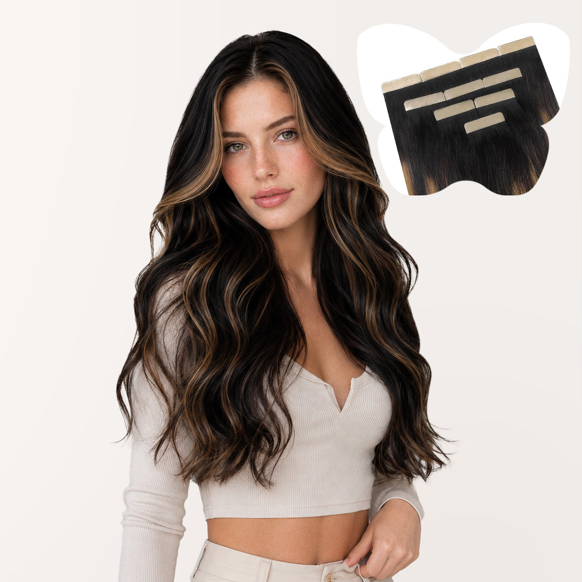 Natural Black / Chestnut Brown Balayge (1B/6/1B) Remy Tape-In