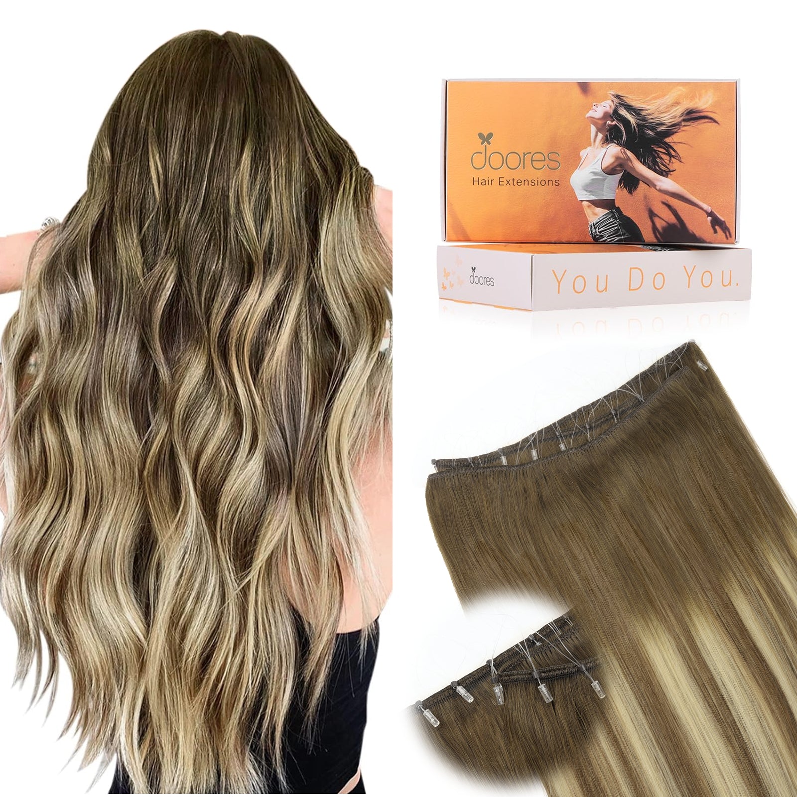 Walnut Brown / Ash Brown / Bleach Blonde Balayage (3/8/613) Micro Ring Classic Weft Hair Extension

